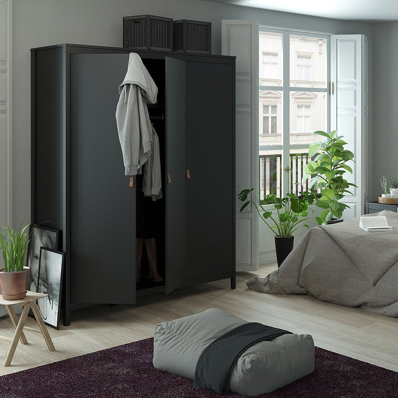 Barcelona Matt Black 3 Doors Wardrobe by Lavishway | Wardrobe-34701