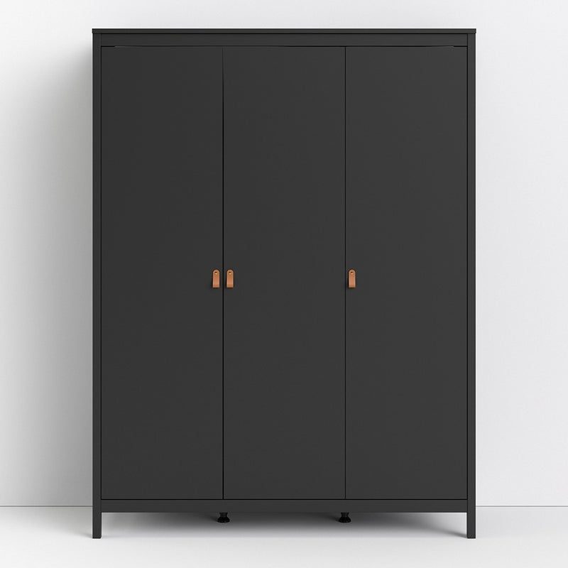 Barcelona Matt Black 3 Doors Wardrobe by Lavishway | Wardrobe-34693