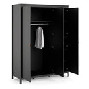 Barcelona Matt Black 3 Doors Wardrobe by Lavishway | Wardrobe-34694