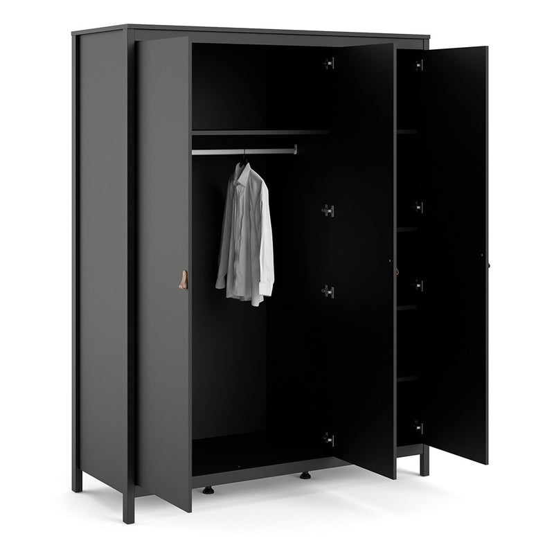 Barcelona Matt Black 3 Doors Wardrobe by Lavishway | Wardrobe-34694