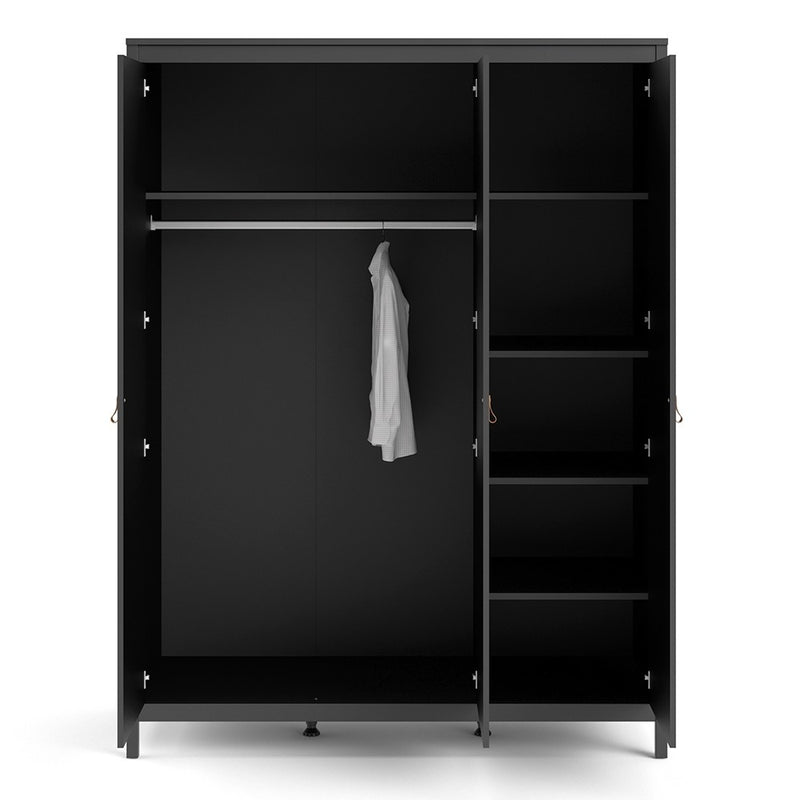 Barcelona Matt Black 3 Doors Wardrobe by Lavishway | Wardrobe-34696