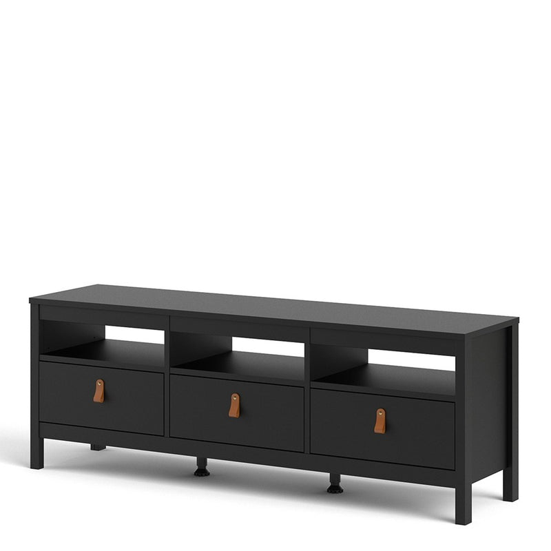 Barcelona Matt Black 3 Drawer Wooden TV Unit by Lavishway | TV Units Cabinets-35086
