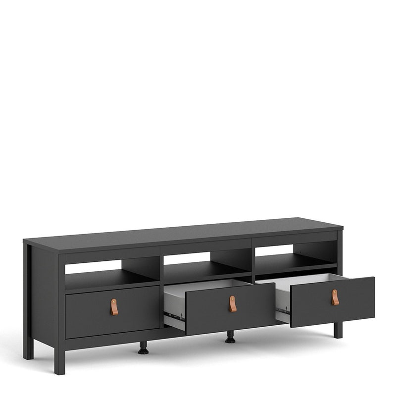 Barcelona Matt Black 3 Drawer Wooden TV Unit by Lavishway | TV Units Cabinets-35084