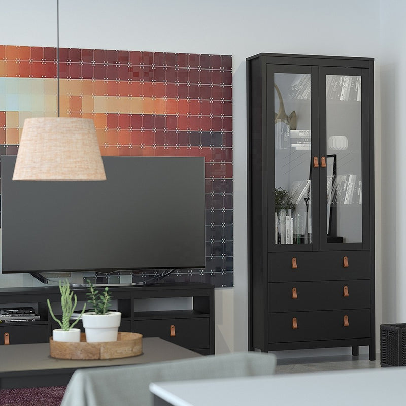 Barcelona Matt Black 3 Drawer Wooden TV Unit by Lavishway | TV Units Cabinets-35090