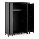Madrid Matt Black 3 Doors Wardrobe by Lavishway | Wardrobe-34680