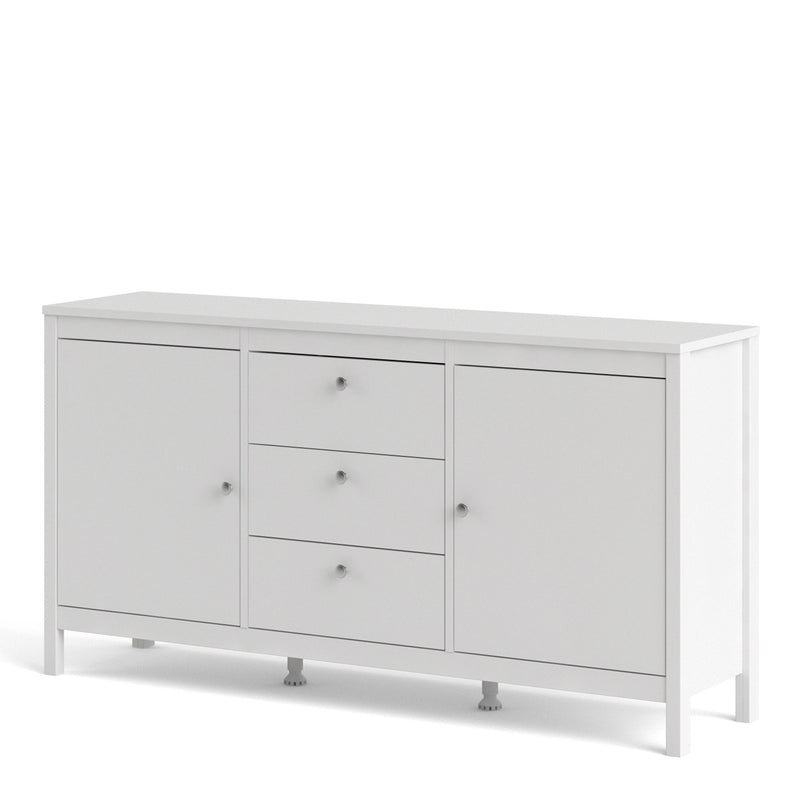 Madrid White Wooden 3 Drawers Large Sideboard by Lavishway | Sideboards-29487