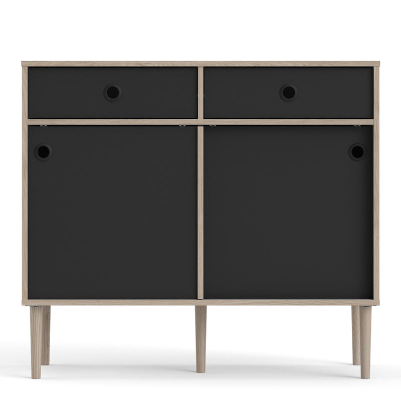 Rome 2 Matt Black Sliding Doors Oak Sideboard by Lavishway | Sideboards