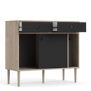 Rome 2 Matt Black Sliding Doors Oak Sideboard by Lavishway | Sideboards