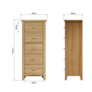 Guildford Solid Oak 5 Drawers Narrow Chest by Lavishway | Chest Of Drawers-32099