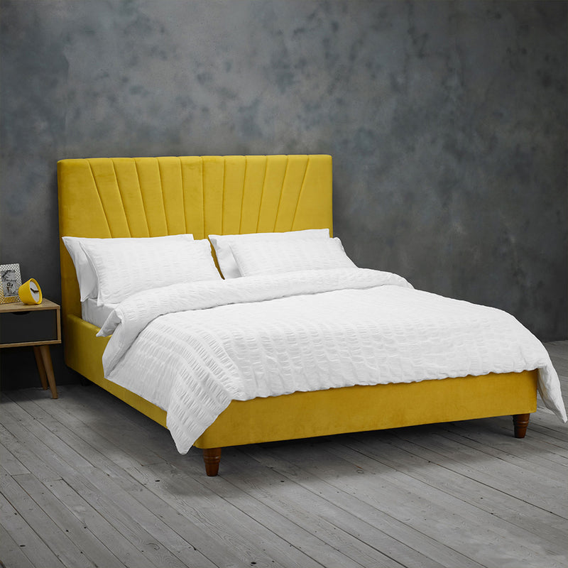 Lexie Wooden Effect Legs Velvet King Size Bed by Lavishway | Velvet Bed-35589