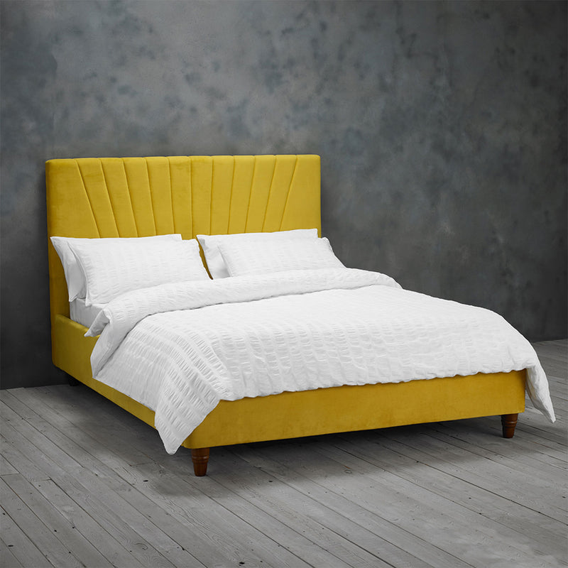 Lexie Wooden Effect Legs Velvet Double Bed by Lavishway | Velvet Bed-35615