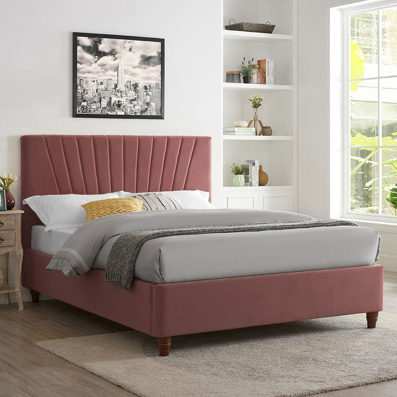 Lexie Wooden Effect Legs Velvet Double Bed by Lavishway | Velvet Bed-35638