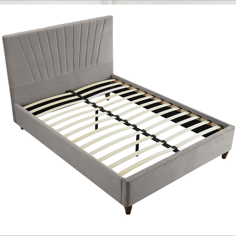 Lexie Wooden Effect Legs Velvet Double Bed by Lavishway | Velvet Bed-35624