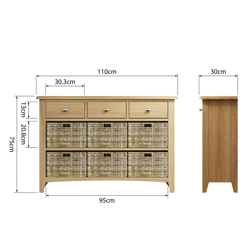 Guildford Solid Oak 3 Drawers Cabinet by Lavishway | Hallway Cabinets-32058