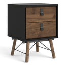 Ry 2 Drawers Black & Walnut Bedside Table by Lavishway | Bedside Tables-29310