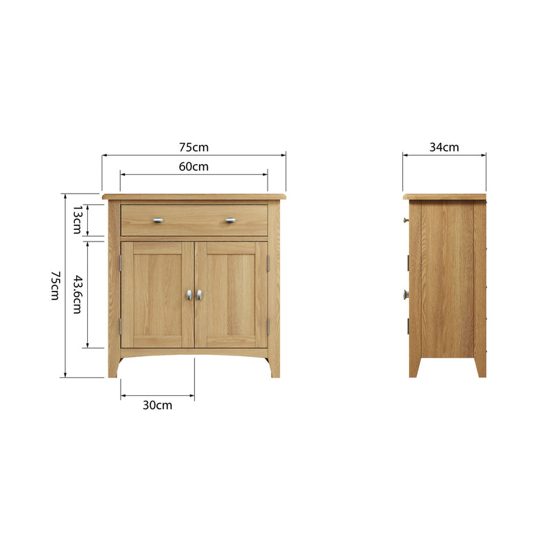 Guildford Solid Oak 2 Doors Small Sideboard by Lavishway | Sideboards-36716