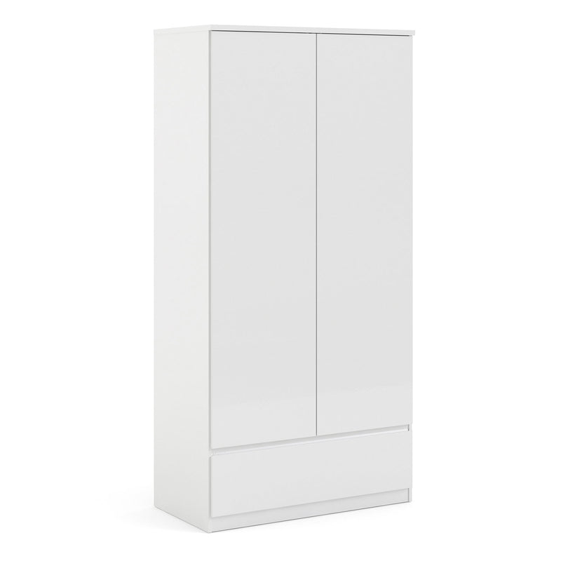 Naia 2 Doors 1 Drawer White Wardrobe by Lavishway | Wardrobe-29368