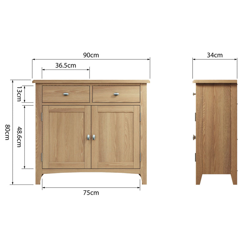 Guildford Solid Oak 2 Drawers Slim Sideboard by Lavishway | Sideboards-31951