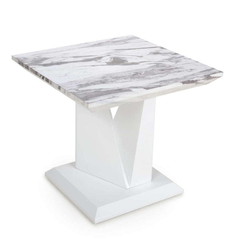 Saturn Square Marble Top White Lamp Table by Lavishway | Side Tables-37339