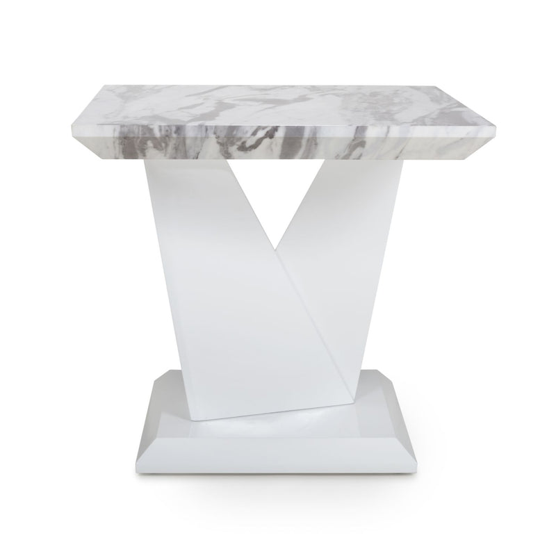 Saturn Square Marble Top White Lamp Table by Lavishway | Side Tables-37343