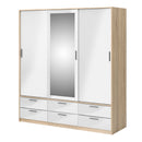 Line Oak & White High Gloss 3 Doors Wardrobe by Lavishway | Wardrobe-29563