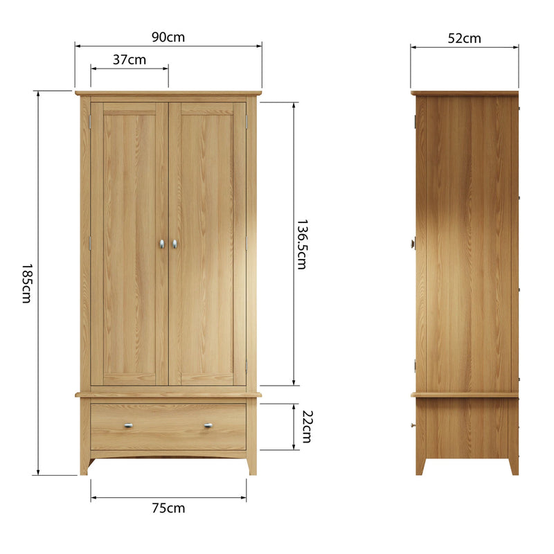 Guildford Solid Oak Gents Wardrobe by Lavishway | Wardrobe-36798