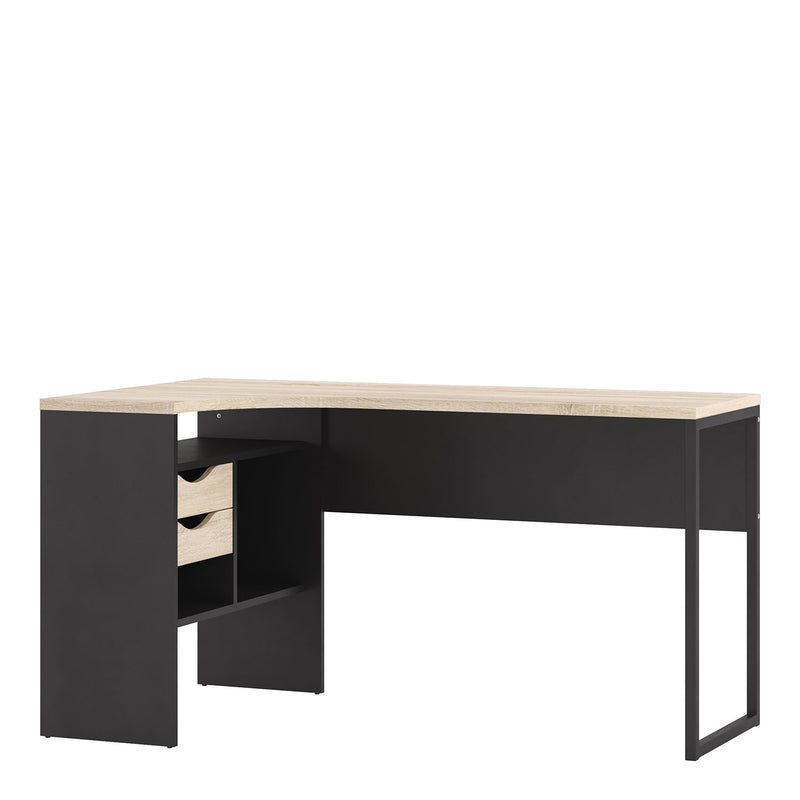 Function Plus Oak & Black Corner Desk by Lavishway | Desk Pedestals-29671