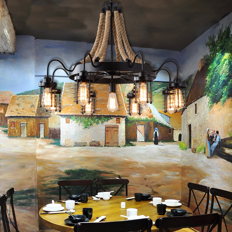 Industrial Black Wrought Iron Chandelier by Lavishway | Pendant Lighting-50405