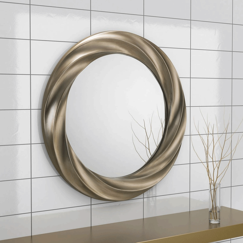 Andante Champagne Finish Swirl Wall Mirror by Lavishway | Wall Mirrors-21109