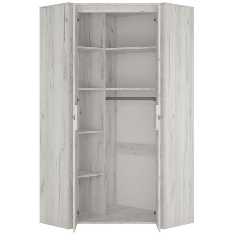 Angel Oak Finish 2 Doors Corner Wardrobe by Lavishway | Wardrobe-44477