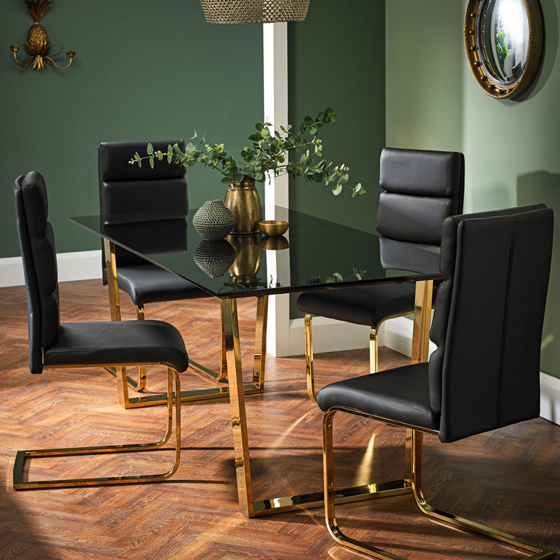 Antibes High Gloss Black & Gold Dining Table by Lavishway | Dining Tables-37982