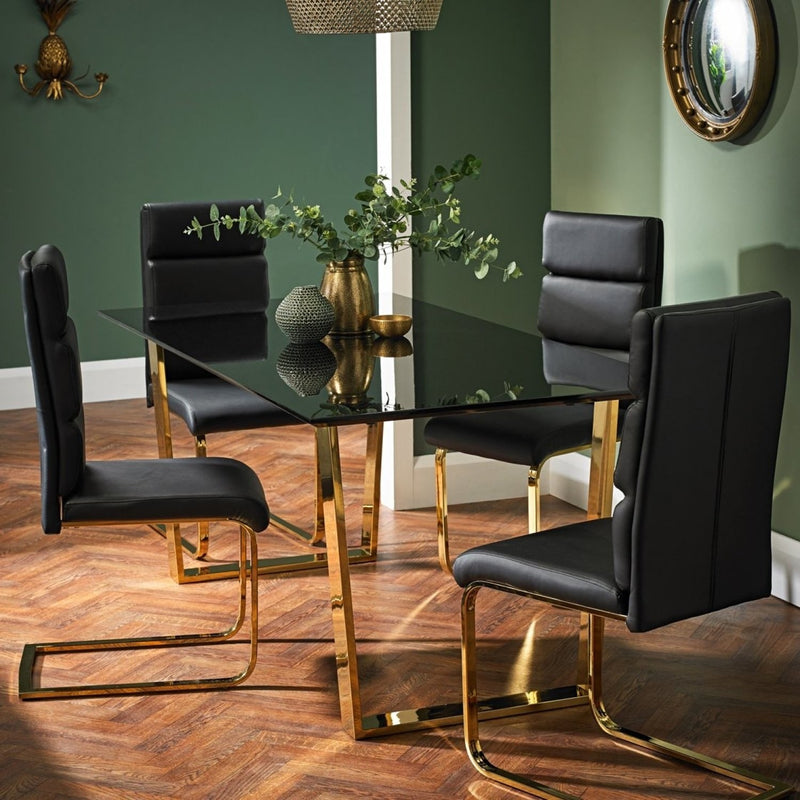 Antibes Gold Legs Black Dining Chair Set of 2 by Lavishway | Dining Chairs-35751