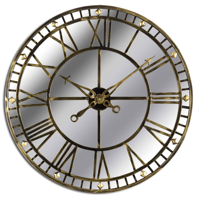 Antique Brass Mirrored Skeleton Wall Clock by Lavishway | Wall Clocks-51632