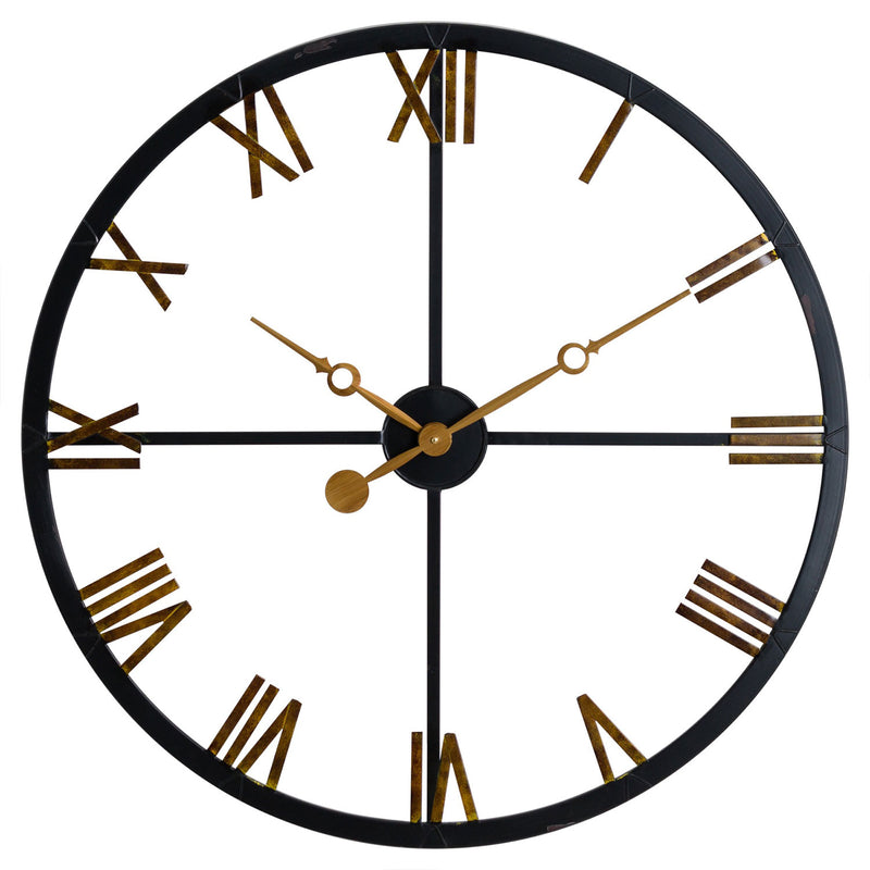 Distressed Black & Gold Skeleton Wall Clock by Lavishway | Wall Clocks-51608