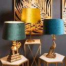 Flamingo Gold Base & Velvet Shade Table Lamp by Lavishway | Table Lamps-51456