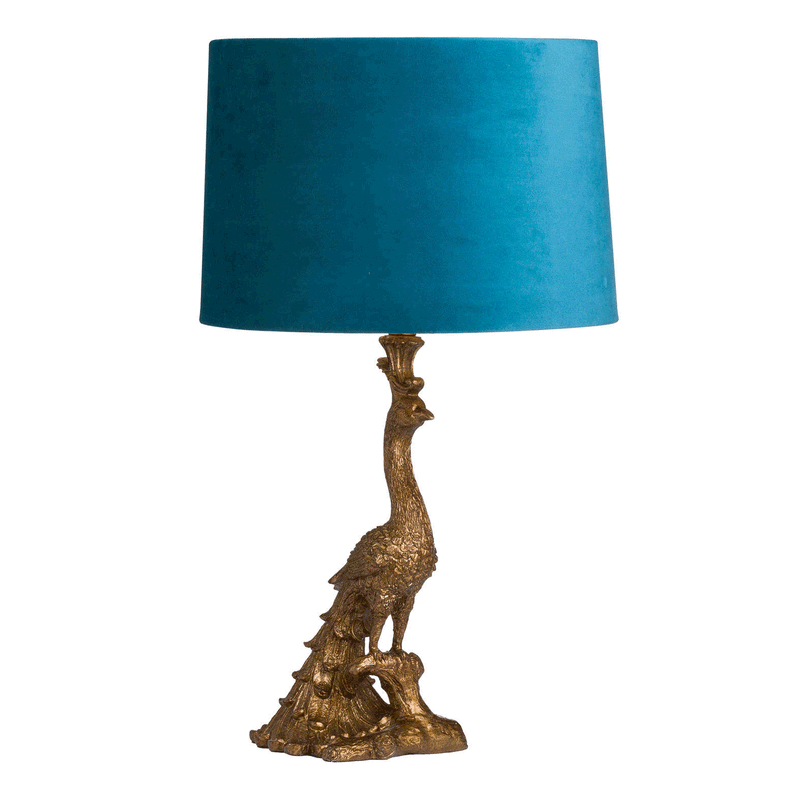 Peacock Base & Teal Velvet Shade Table Lamp by Lavishway | Table Lamps-51427