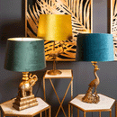 Peacock Base & Teal Velvet Shade Table Lamp by Lavishway | Table Lamps-51425