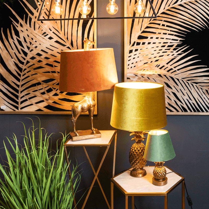 Pineapple Gold Base & Velvet Shade Table Lamp by Lavishway | Table Lamps-51421