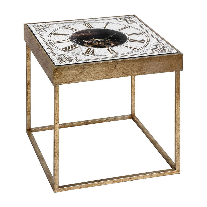 Antique Mirrored Square Framed Clock Table by Lavishway | Side Tables-51579