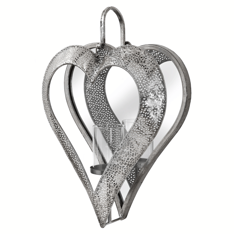 Antique Silver Heart Mirrored Candle Holder by Lavishway | Candle Holders-26628