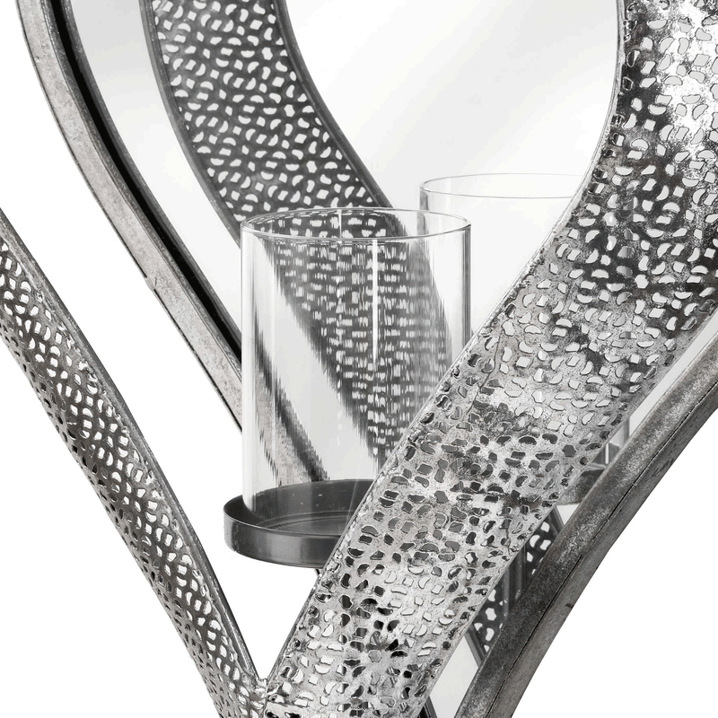Antique Silver Heart Mirrored Candle Holder by Lavishway | Candle Holders-26630