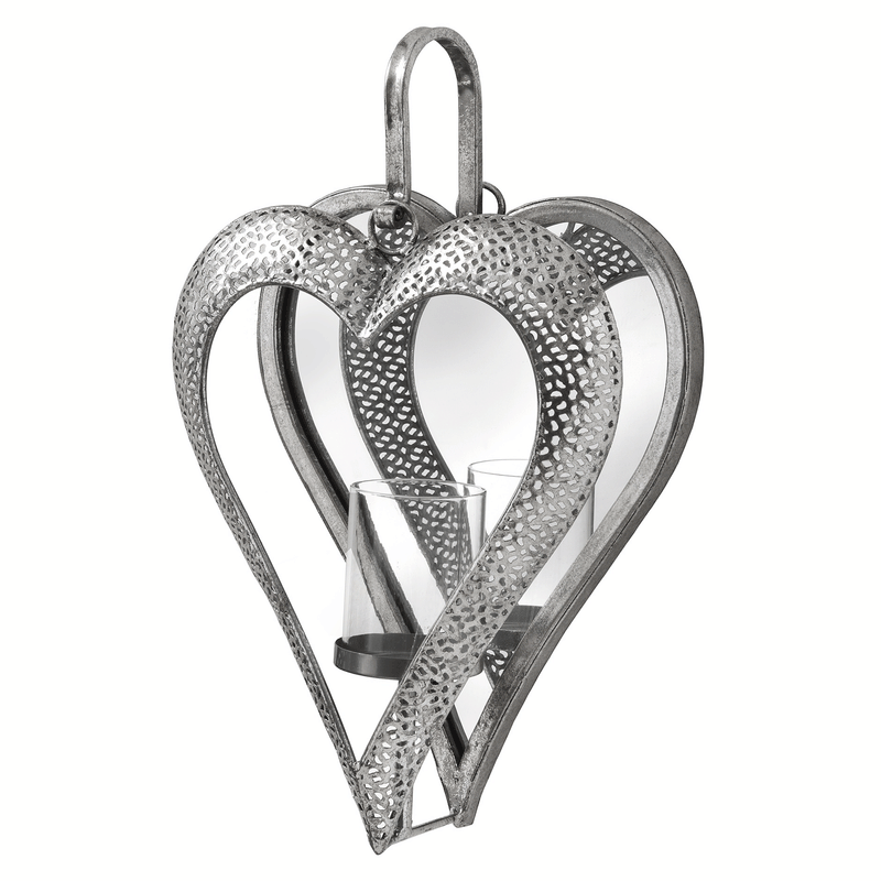 Antique Silver Heart Mirrored Candle Holder by Lavishway | Candle Holders-26629