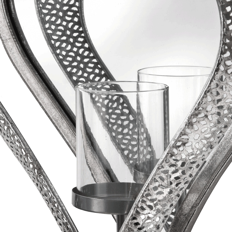 Antique Silver Heart Mirrored Candle Holder by Lavishway | Candle Holders-26631