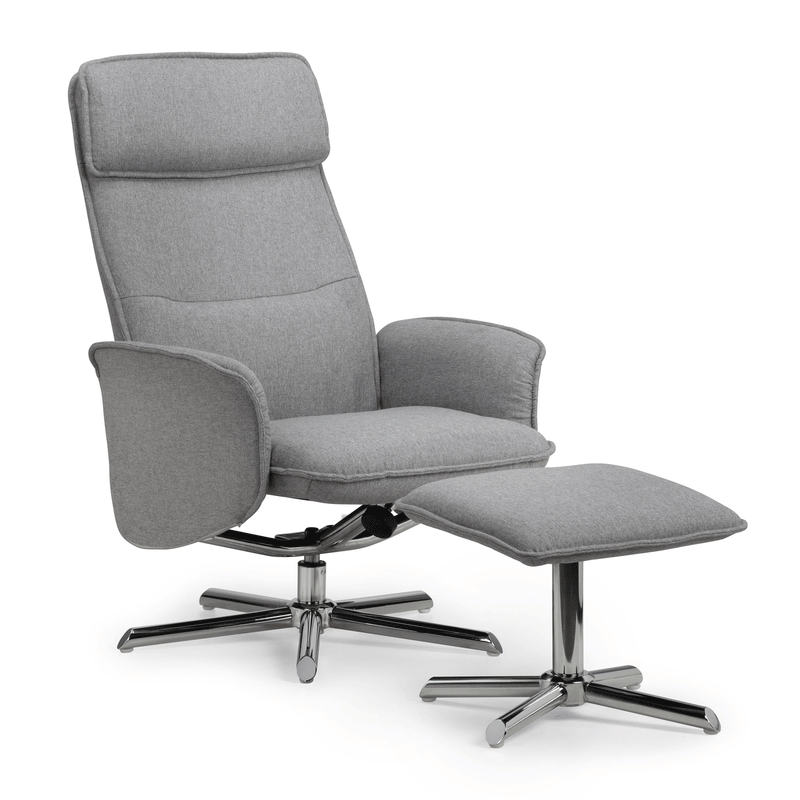 Aria Grey Linen Fabric Recliner Chair & Stool by Lavishway | Fabric Sofas-21097