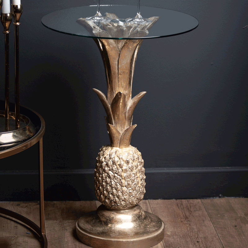 Ashby Glass Top Gold Pineapple Side Table by Lavishway | Side Tables-51170