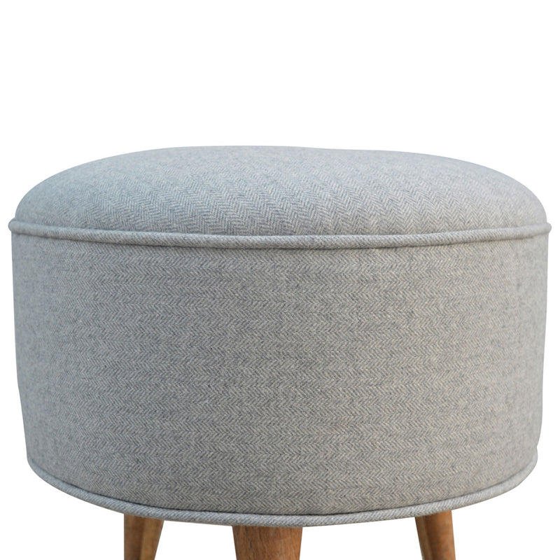Ashley Tweed Grey Fabric Round Footstool by Lavishway | Footstool-57558