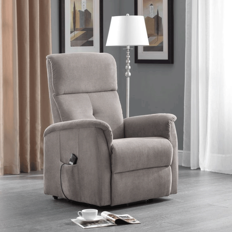 Ava Rise Taupe Chenille Fabric Recline Chair by Lavishway | Recliner Armchairs-20940