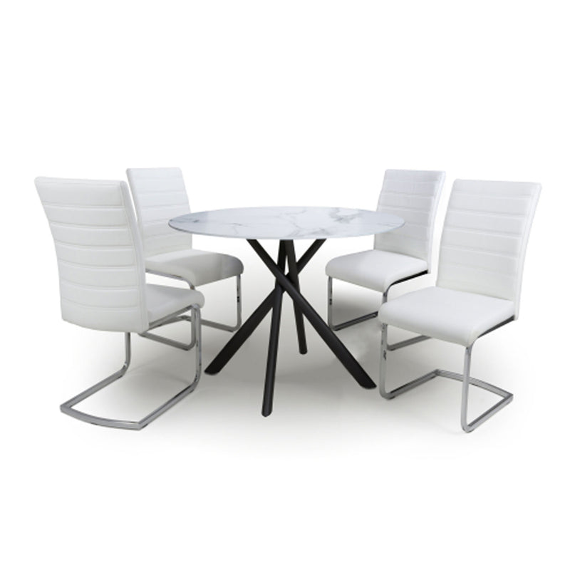 Avesta Round White Dining Table With 4 Chairs by Lavishway | Dining Table Set-27024