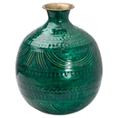 Aztec Green Embossed Ceramic Squat Vase by Lavishway | Vases-51076