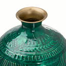Aztec Green Embossed Ceramic Squat Vase by Lavishway | Vases-51077